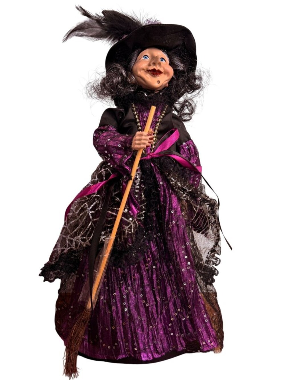 Halloween Witch Figurine, 18" Violet & Black Tabletop, fall decor, fun